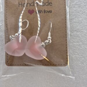 Handmade Pink Heart Dangle Earrings - Romantic Matte Finish